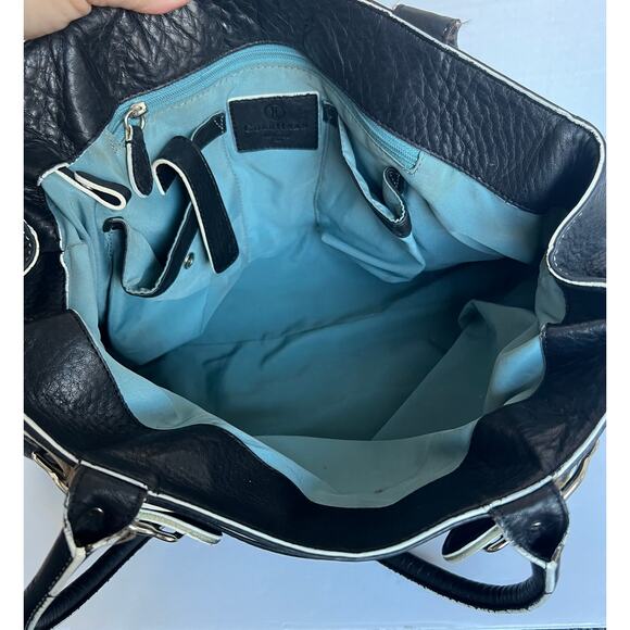 Cole Haan Stone Village Large Black Pebble Leather with Ivory Trim Shoulder Bag - Picture 7 of 13